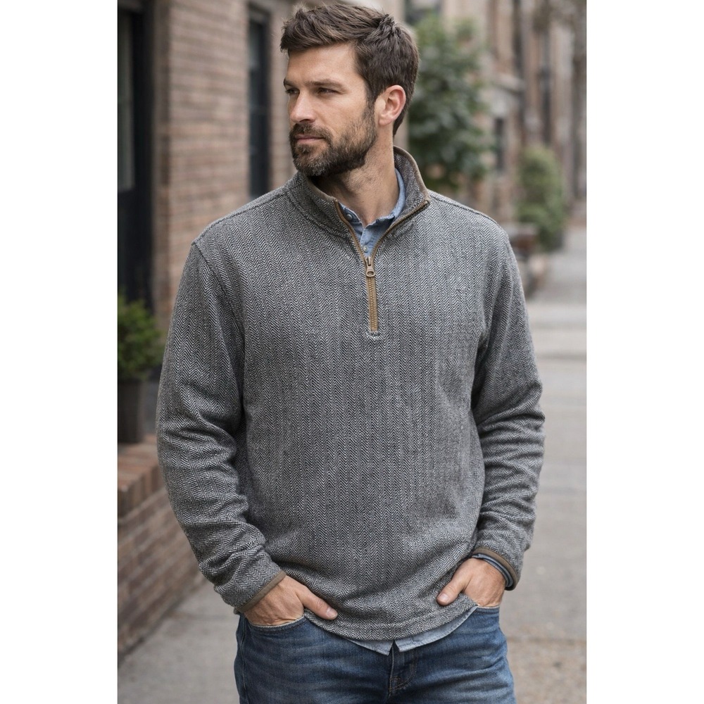 Weatherproof Vintage Quarter Zip Pullover Herringbone Gray XXL Fleece